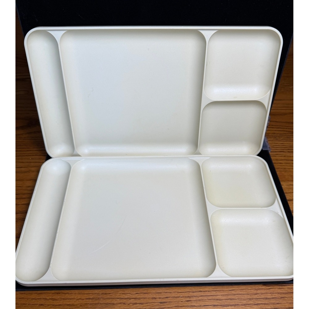 Vintage Tupperware Divided Serving Trays: Set of 2, Almond, 1535-3